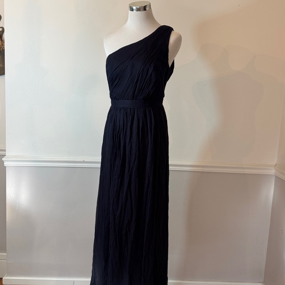 J.Crew Silk Chiffon Kylie Dress 10 $365 Navy Maxi One Shoulder Gown - Picture 4 of 6